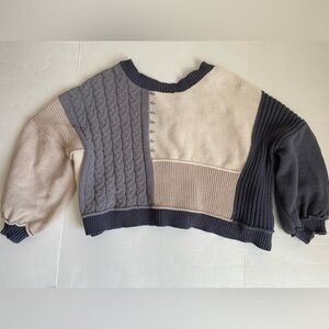 POL Patchwork Knit Oversized Sweater Size L W/ Tie Back Excellent Condition Boho